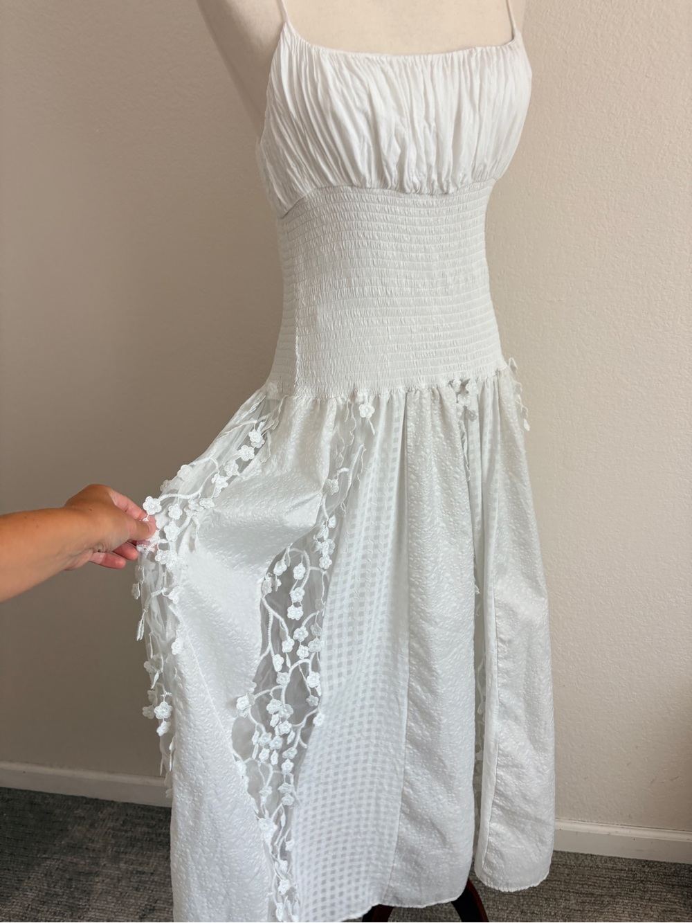 Anthropologie Maeve Sleeveless Embellished Smocked Midi Dress - Picture 10 of 13